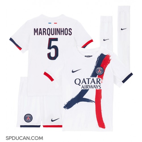 Dječji Nogometni Dres Paris Saint-Germain Marquinhos #5 Gostujuci 2024-25 Kratak Rukav (+ Kratke hlače)